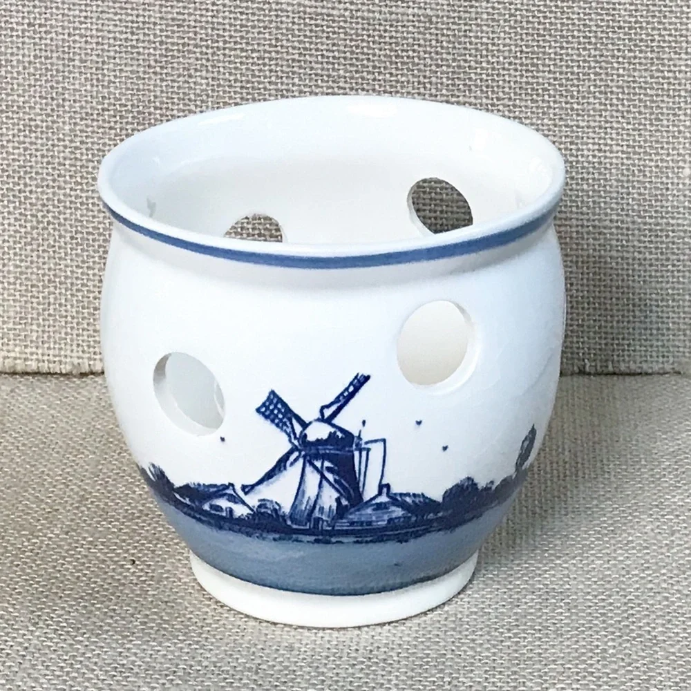 Sailboat Windmill Delft Blue Luminary Candle Holder Hand Painted Dutch Coastal